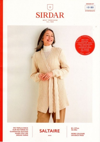 Knitting Pattern - Sirdar 10180 - Saltaire Aran - Ladies Long-line Jacket